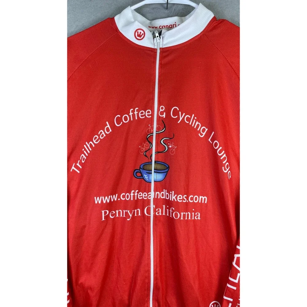 Canari Cycling Jersey Mens L Red Excellent Trailhead Coffee Long Sleeve Zip